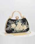 SHEIN 1pc Black Embroidered Floral Pattern Shoulder Bag, Vintage Cheongsam Bag, Fairy Clutch, Evening Bag, Bridesmaid Bag, Bridal Bag, Square Bag, Formal Bag, Pearl Clutch, Sequin Beaded Bag, Dress Bag, Chain Shoulder Bag