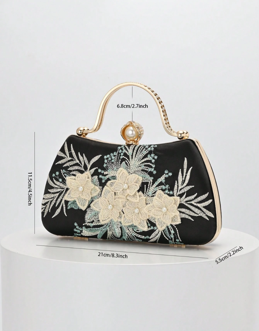 SHEIN 1pc Black Embroidered Floral Pattern Shoulder Bag, Vintage Cheongsam Bag, Fairy Clutch, Evening Bag, Bridesmaid Bag, Bridal Bag, Square Bag, Formal Bag, Pearl Clutch, Sequin Beaded Bag, Dress Bag, Chain Shoulder Bag