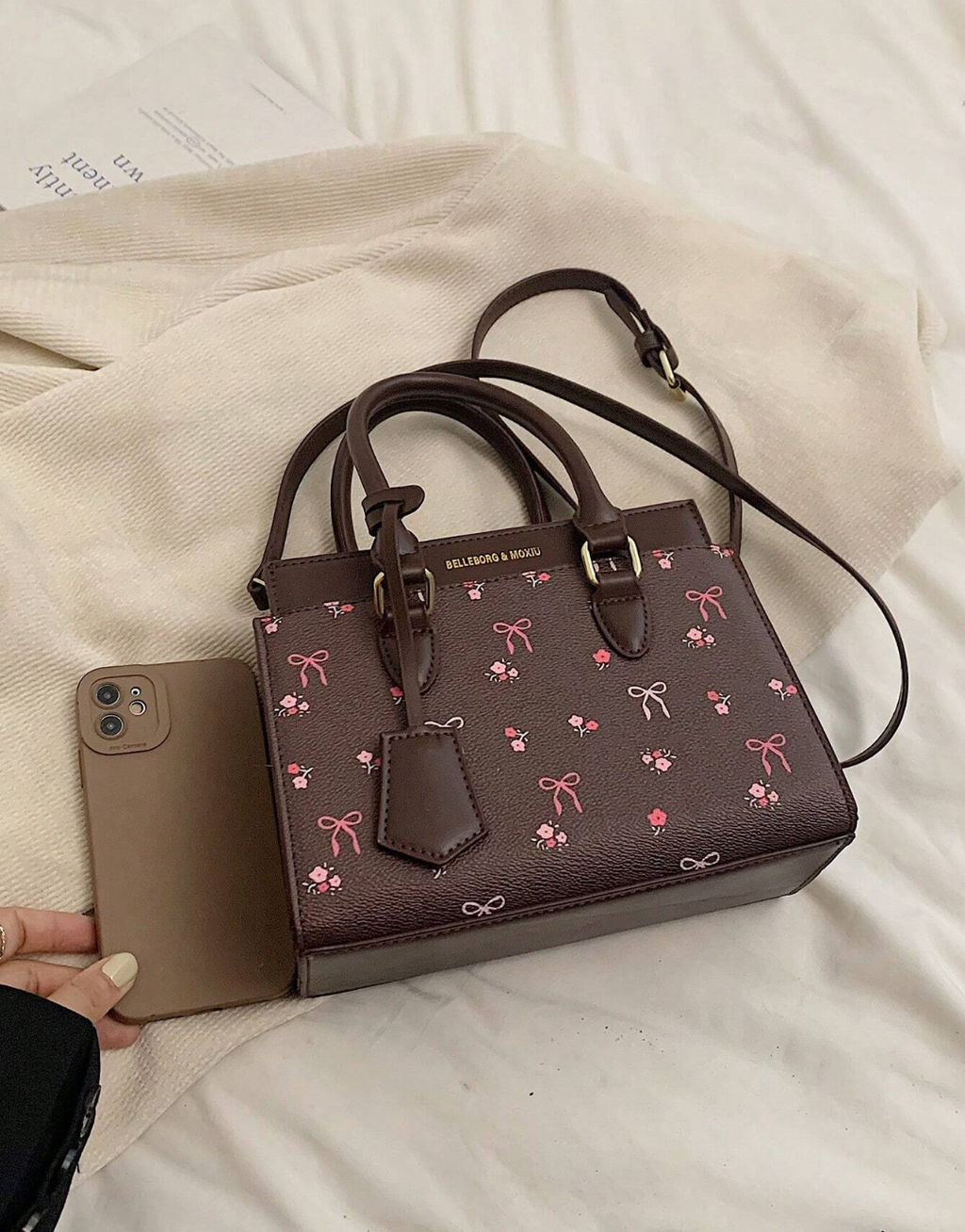 SHEIN-BELLEBORG Printed Tote & Shoulder Bag For Women