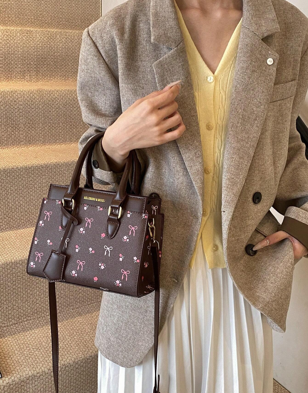 SHEIN-BELLEBORG Printed Tote & Shoulder Bag For Women