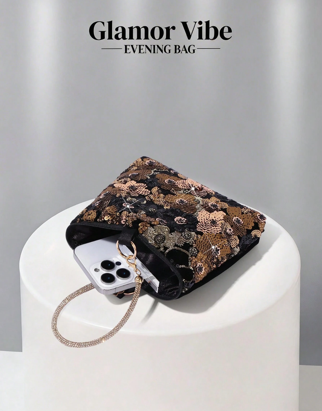 SHEIN Evening Party Sequin Clutch, Sequin Embroidery Craft, 3D Floral Design (Random Pattern)