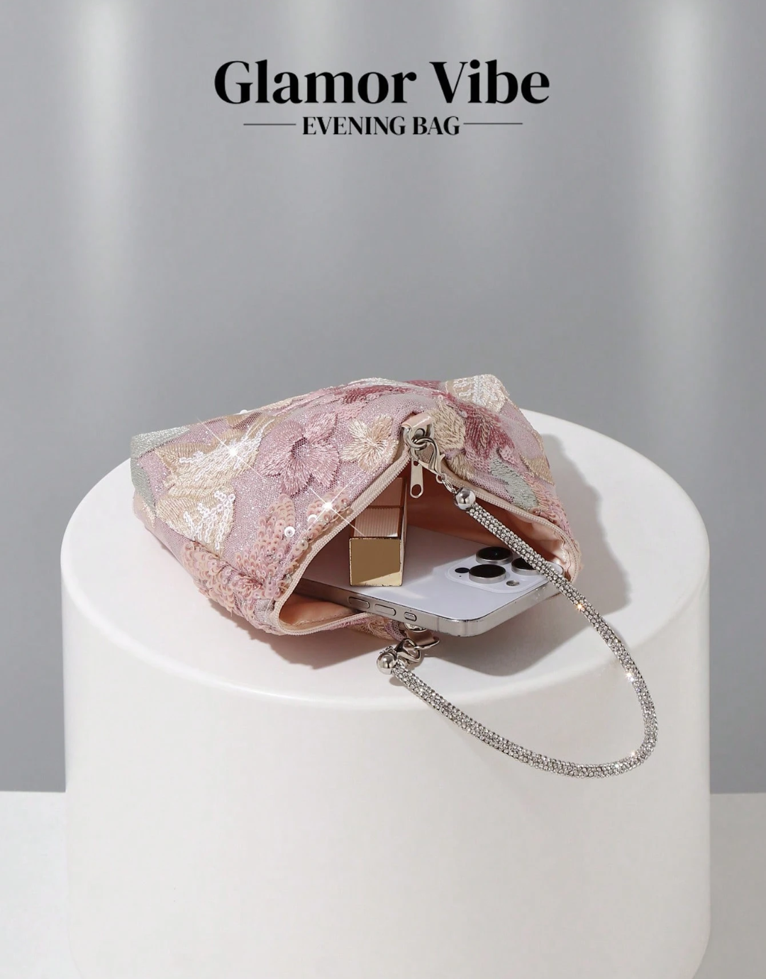 SHEIN Evening Party Sequin Clutch, Sequin Embroidery Craft, 3D Floral Design (Random Pattern)