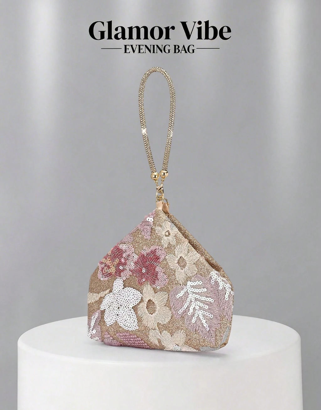 SHEIN Evening Party Sequin Clutch, Sequin Embroidery Craft, 3D Floral Design (Random Pattern)