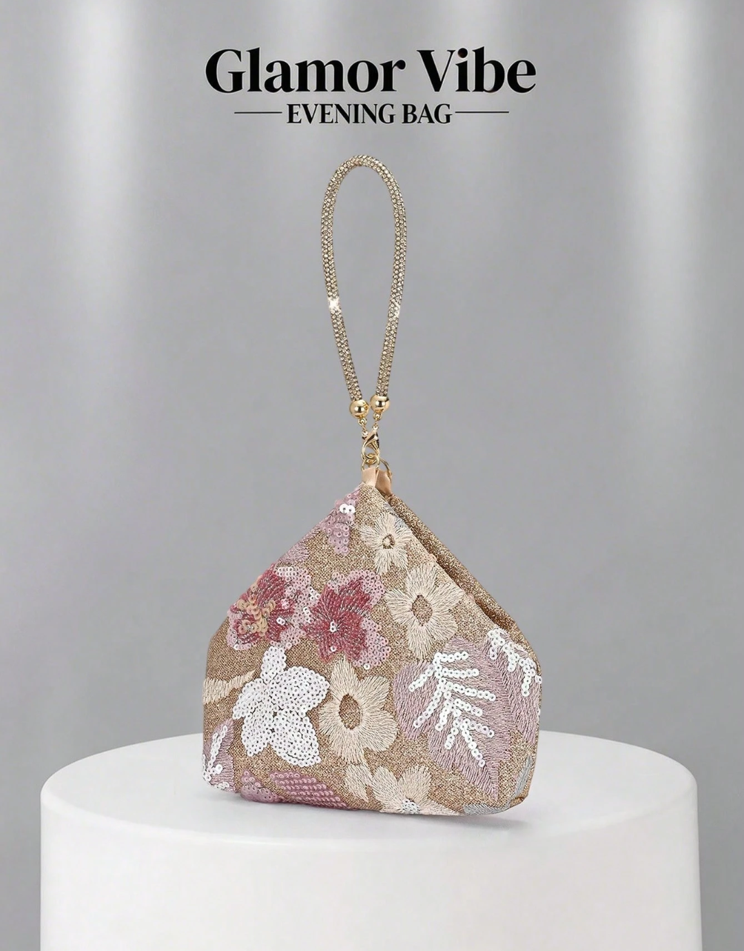 SHEIN Evening Party Sequin Clutch, Sequin Embroidery Craft, 3D Floral Design (Random Pattern)