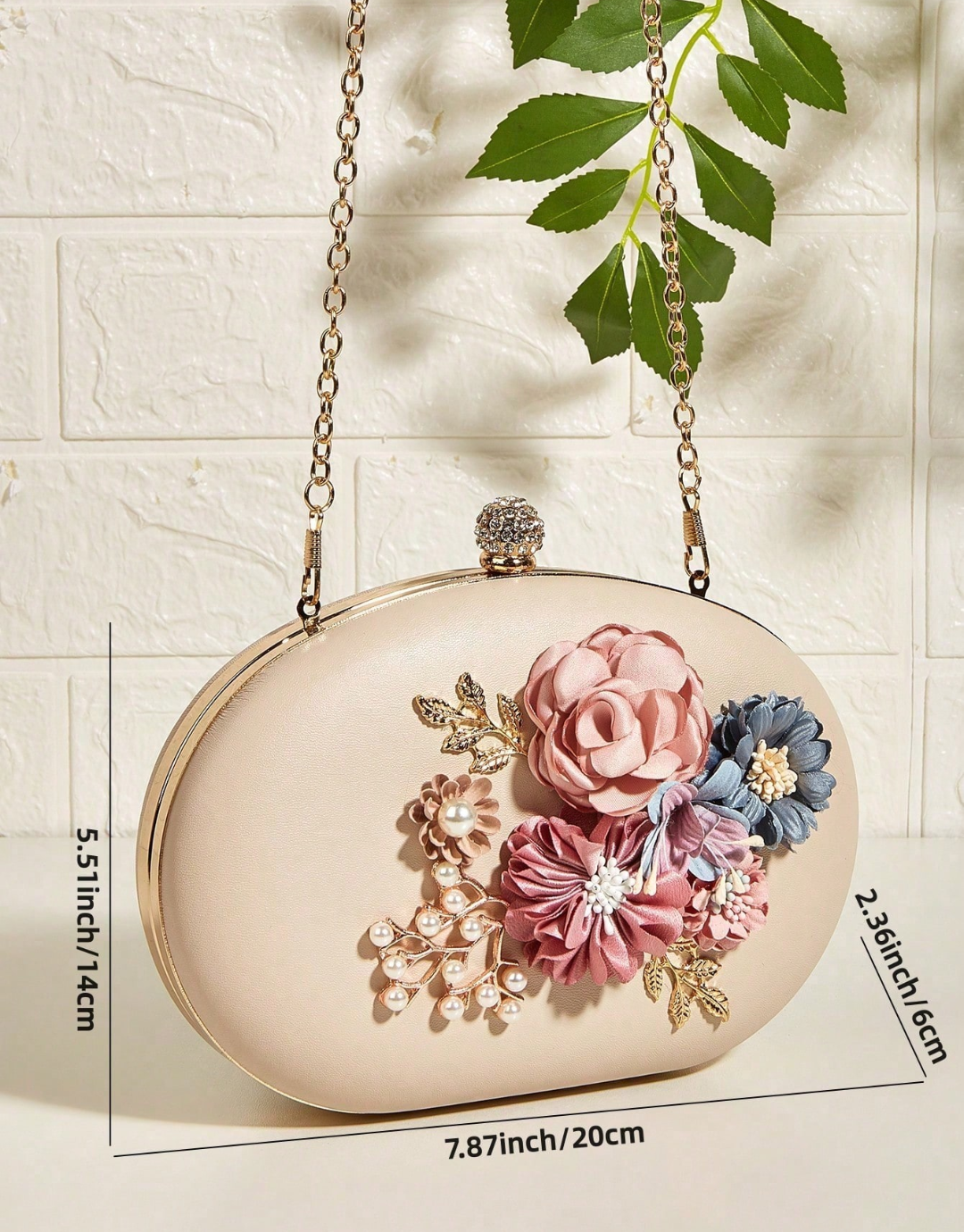 SHEIN Sweet Floral Rhinestone Decorated Egg-Shaped Evening Bag, Shoulder Crossbody Clutch Bag, Perfect For Prom Parties, Elegant Fashion Bag For Gowns And Cheongsams, Versatile Women's Bag